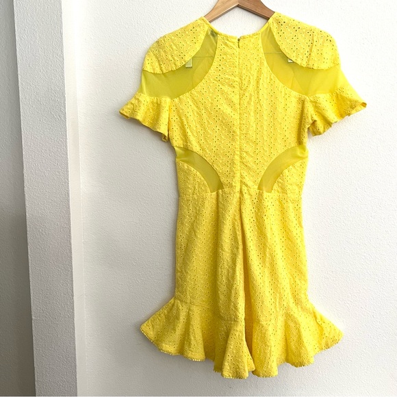 Karina Grimaldi Lila Eyelet Mini Dress Yellow Mesh Cut Outs - Picture 3 of 13
